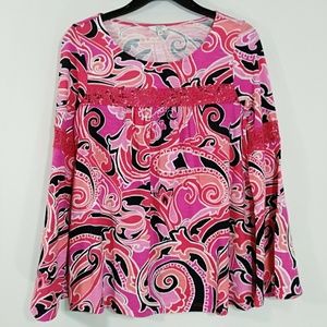 Crown & Ivy XS Bogo Pink White Paisley Floral